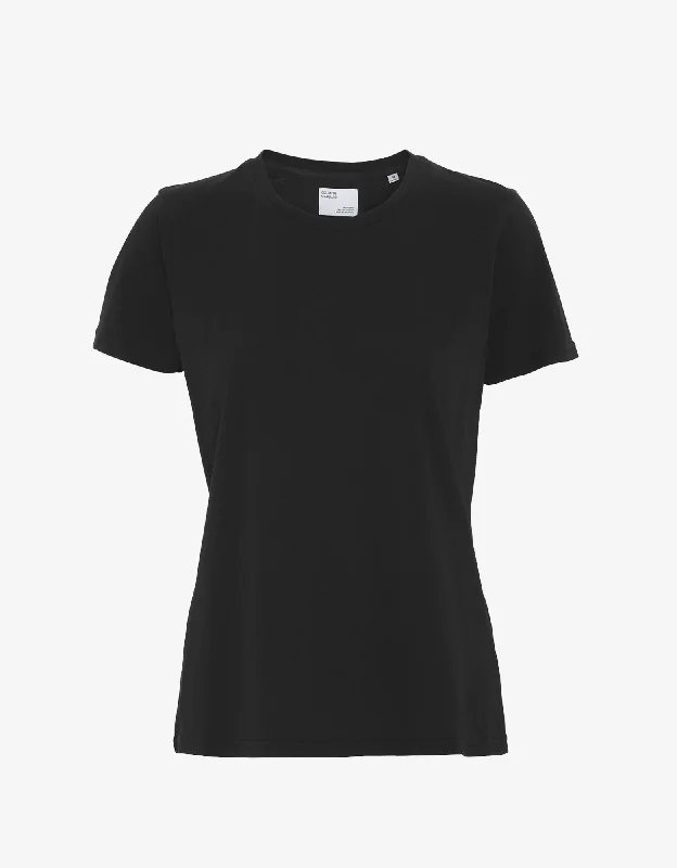 Women Light Organic Tee - Deep Black Ribbed Striped Patterned