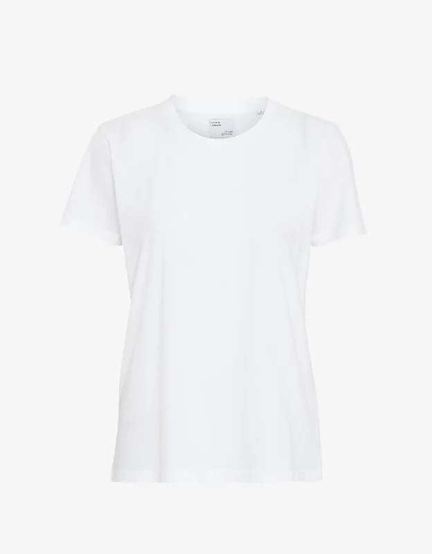 Women Light Organic Tee - Optical White Ribbed T-Shirt High Neck Heavyweight