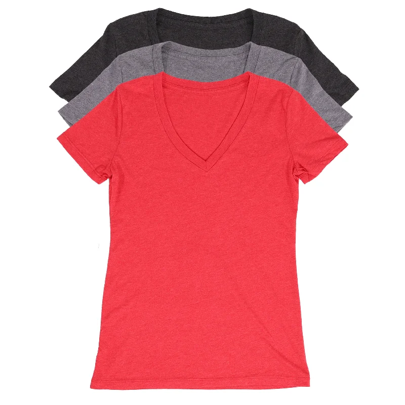 Women's V-Neck T-Shirt 3-Pack Thin T-Shirt Open Front Quick Dry