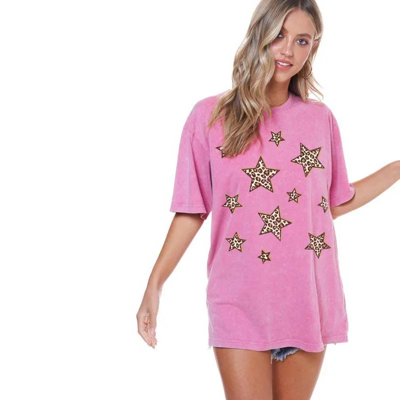 Cheetah Stars Short Sleeve T-Shirt Silk Blend Satin Velvet