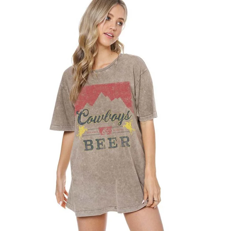 Cowboys and Beer Short Sleeve T-Shirt Lace Blend Ribbed Blend Corduroy Blend