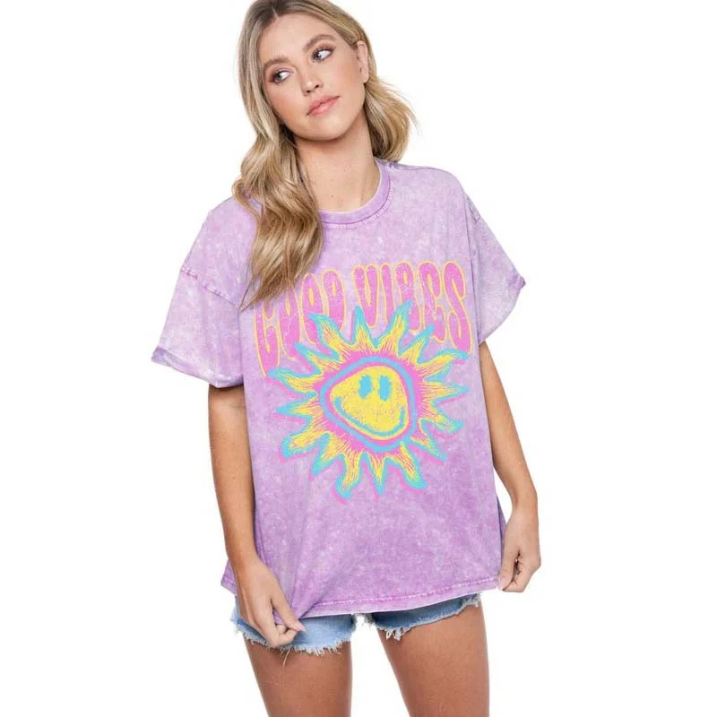 Good Vibes Short Sleeve T-Shirt Graphic Embroidered Appliqued