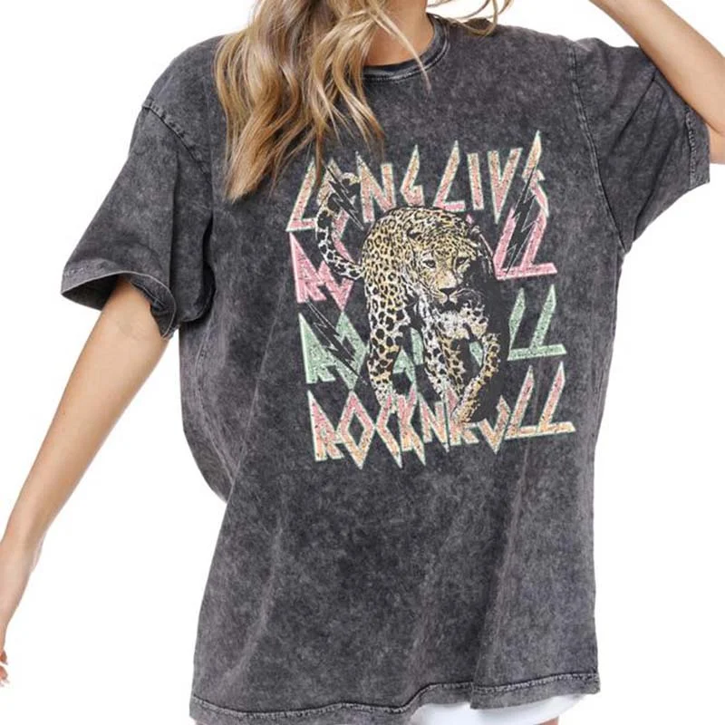 Long Live Cheetah Short Sleeve T-Shirt Oversized T-Shirt Spandex breathable