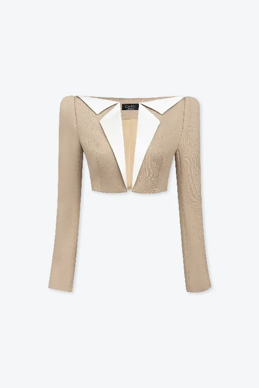 Amory Crop Jacket with Slit Collar Cardigan Sweater Pullover