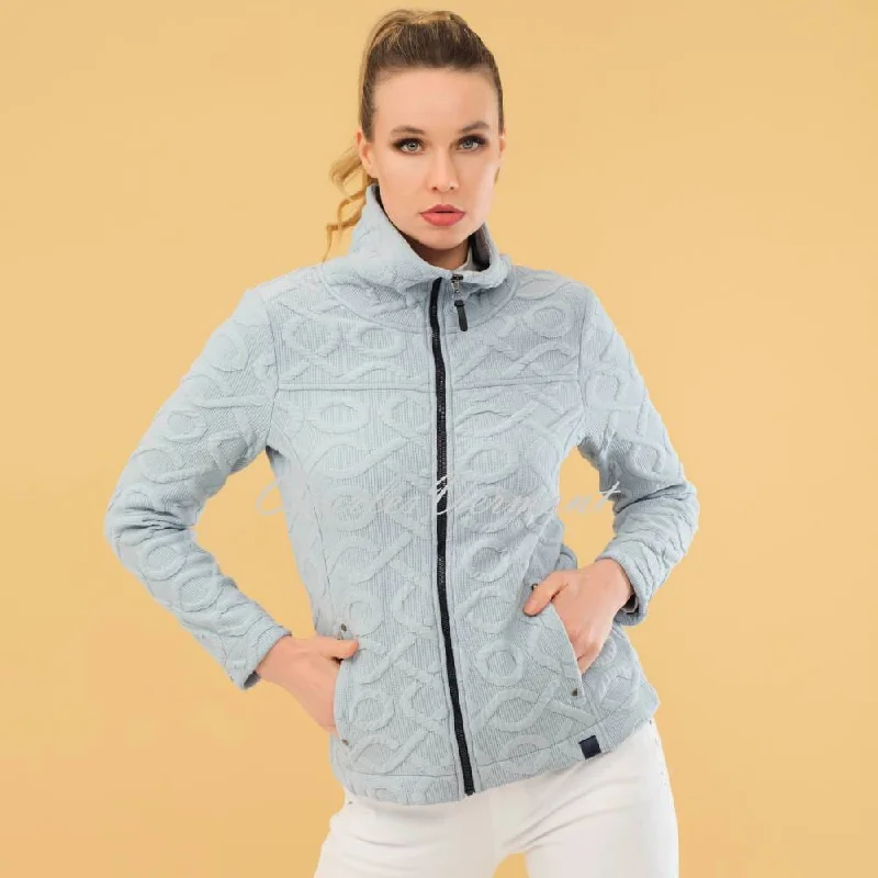 Dolcezza Textured Zip Jacket - Style 73206 (Blue) Herringbone Jacket Houndstooth Jacket Plaid Jacket