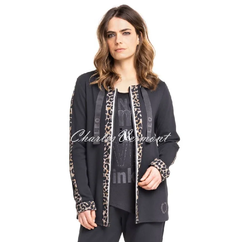 Doris Streich Jacket with Leopard Print Detail - Style 140131-82 Front Pockets Side Pockets Patch Pockets