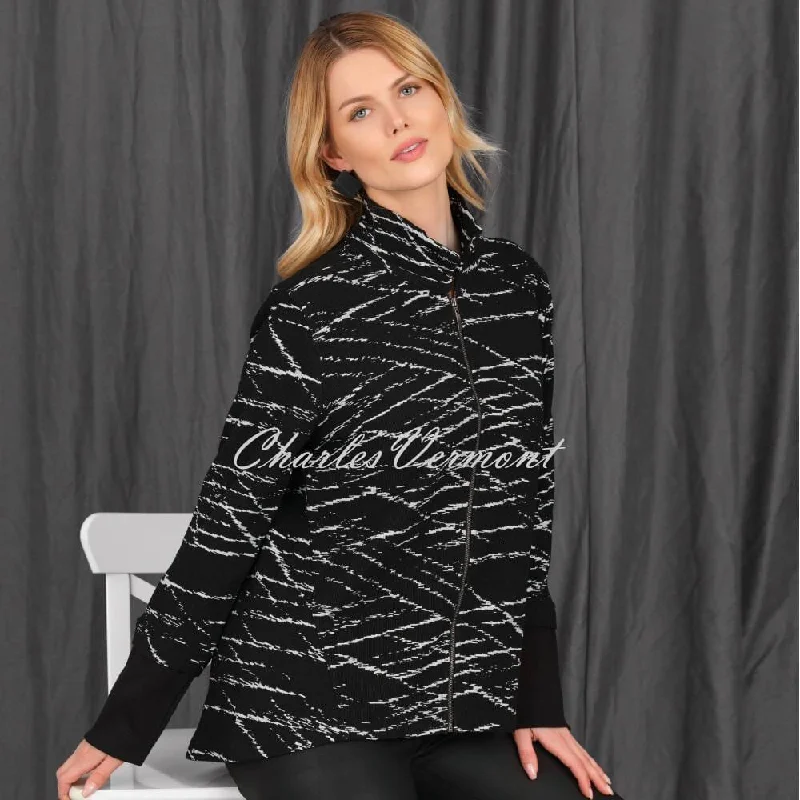 EverSassy Knit Zip Jacket - Style 12250 (Black / White) One-Shoulder Jacket Off-the-Shoulder Jacket Asymmetrical Jacket