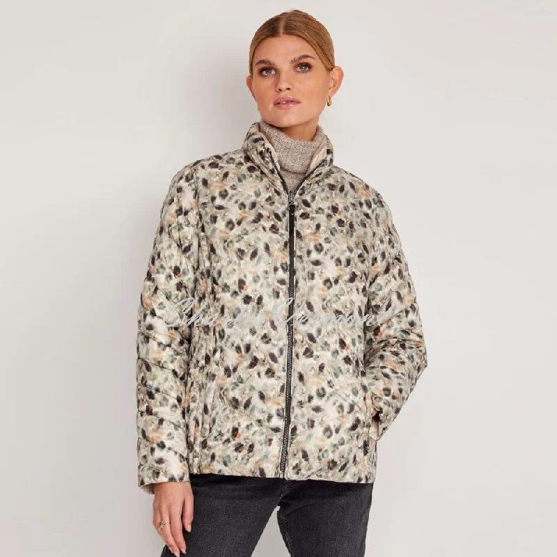 Frandsen Lightly Padded 2-in-1 Reversible Jacket - Style 726-588-8511 (Pale Beige / Dark Brown / Multi) Satin Jacket Silk Jacket Chiffon Jacket