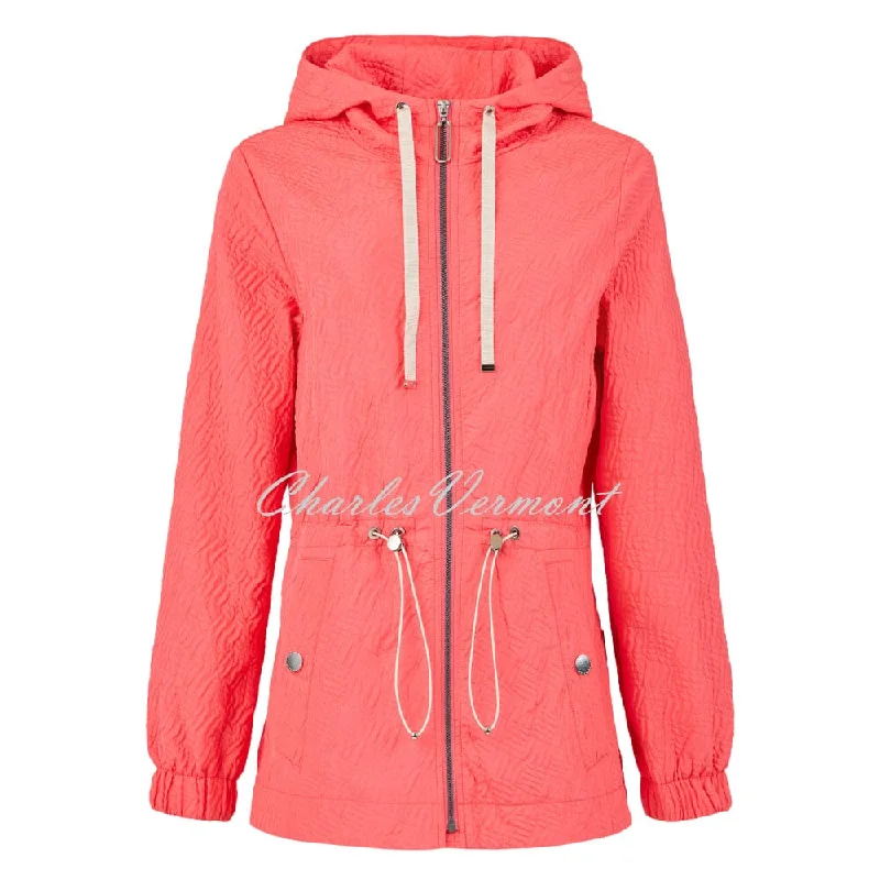 Frandsen Textured Jacket - Style 840-607-33 (Coral) Belted Jacket Elasticated Jacket Padded Jacket