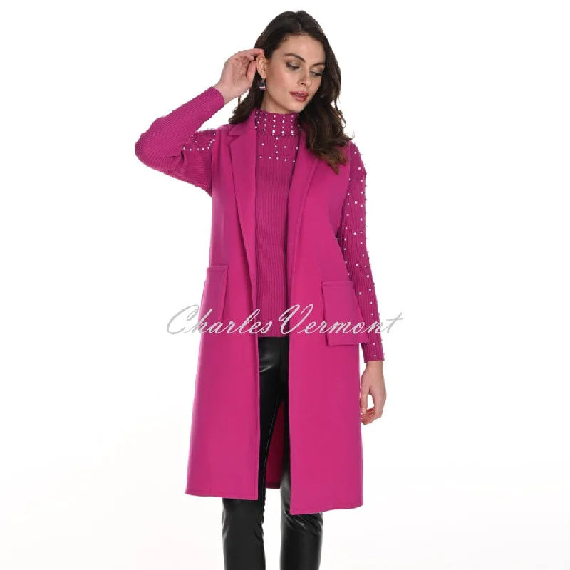 Frank Lyman Longline Waistcoat Jacket - Style 243616 (Fuchsia) Trench Coat Raincoat Waterproof Jacket