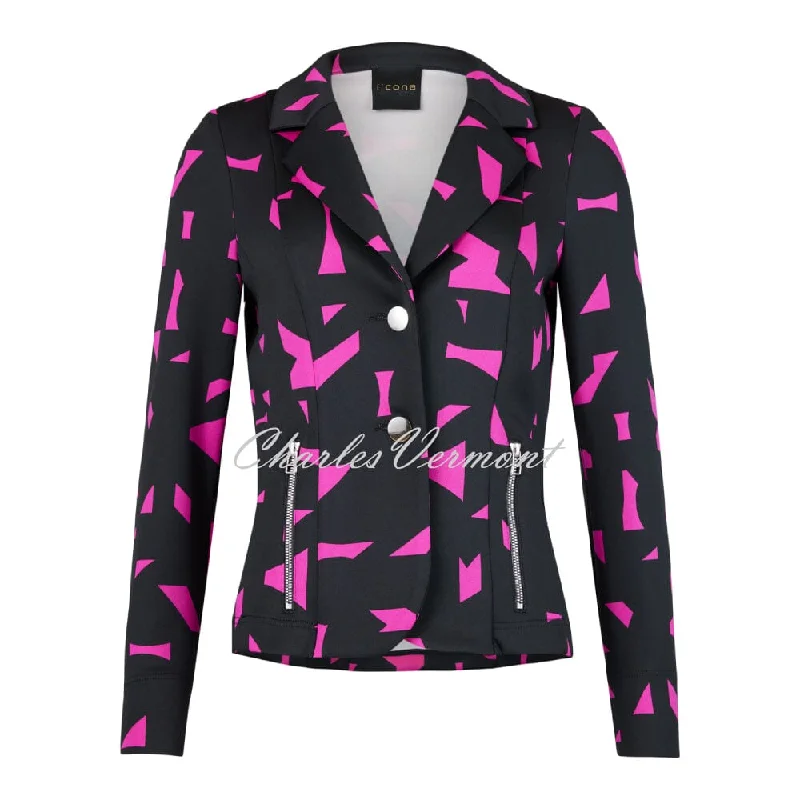 I'cona Abstract Print Blazer Jacket - Style 67280-60258-550 Embroidered Jacket Appliqued Jacket Beaded Jacket