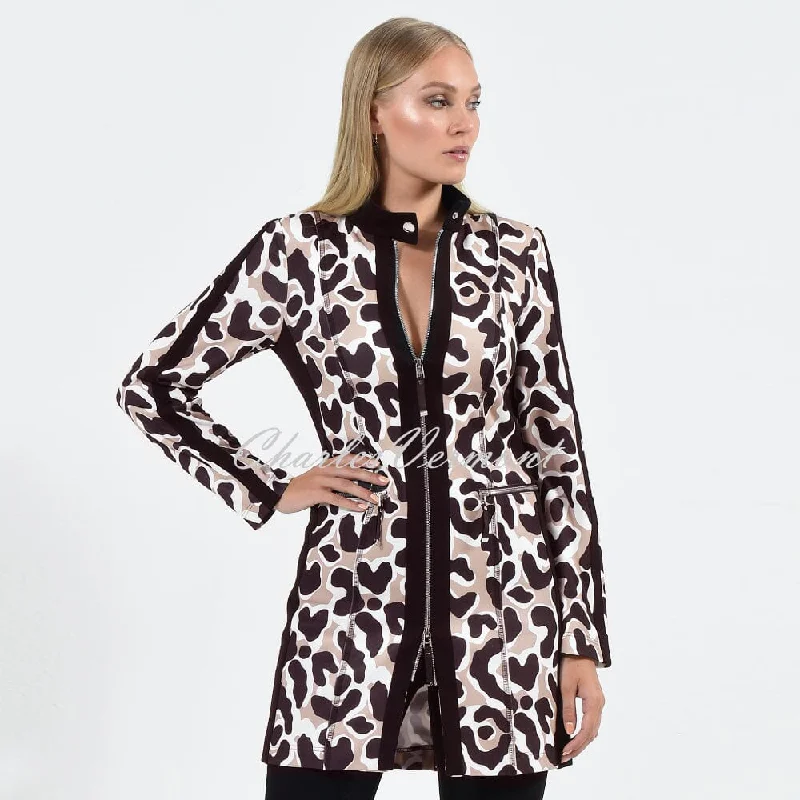 I'cona Longline Animal Print Zip Jacket - Style 67136-60173-140 Cotton Jacket Linen Jacket Terry Jacket