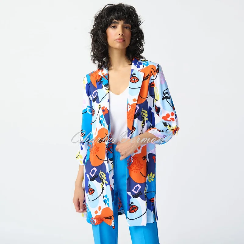 Joseph Ribkoff Face Print Longline Blazer Jacket - Style 241146 Elasticated Jacket Padded Jacket Insulated Jacket