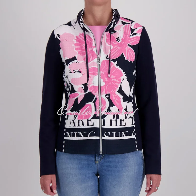 Just White Floral Quilted Zip Jacket - Style J4265 Anorak Shell Jacket Lightweight Jacket