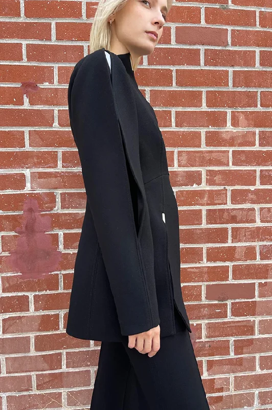 Wide Sleeve Jacket in Black Notch Collar Jacket Peter Pan Collar Jacket Cowl Neck Jacket