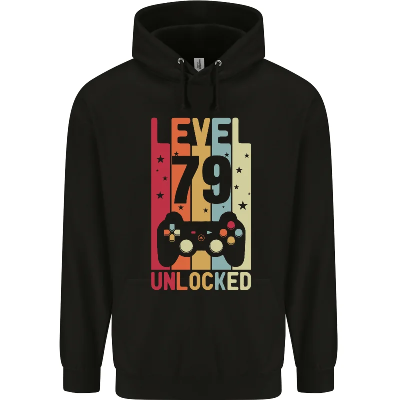 79th Birthday 79 Year Old Level Up Gaming Mens 80% Cotton Hoodie Hoodie with Ribbed Hem Stretchable Secure