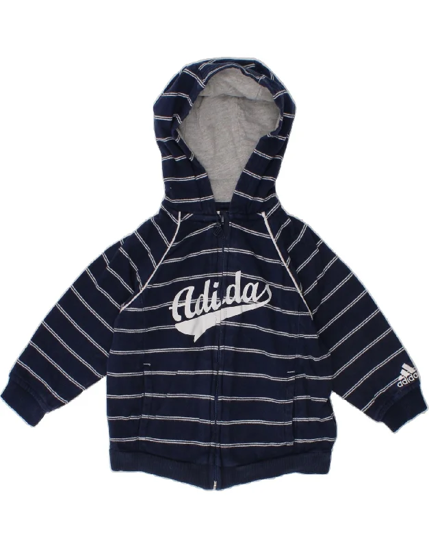 ADIDAS Baby Boys Graphic Zip Hoodie Sweater 9-12 Months Navy Blue Striped Hoodie with Hem Detail Decorative Unique