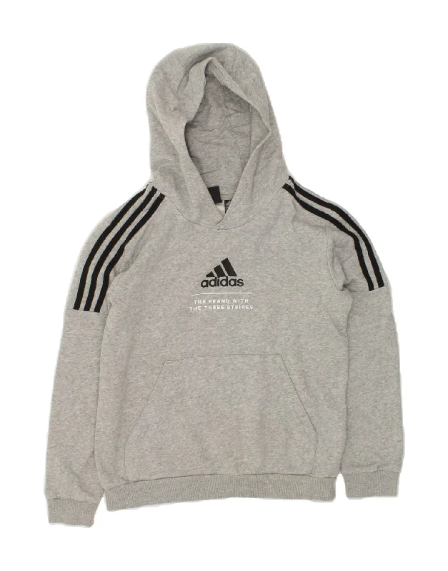 ADIDAS Boys Graphic Hoodie Jumper 11-12 Years Grey Cotton Hoodie with Crew Neck Simple Timeless