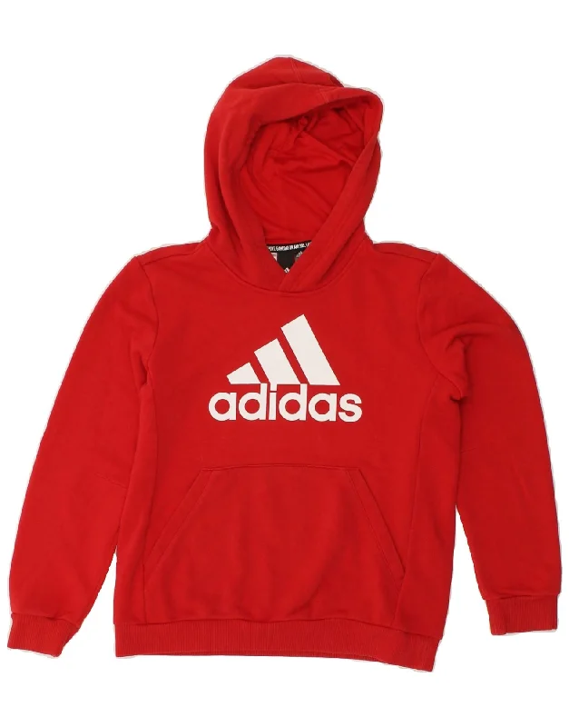 ADIDAS Boys Graphic Hoodie Jumper 11-12 Years Red Cotton Hoodie with Typography Text Message