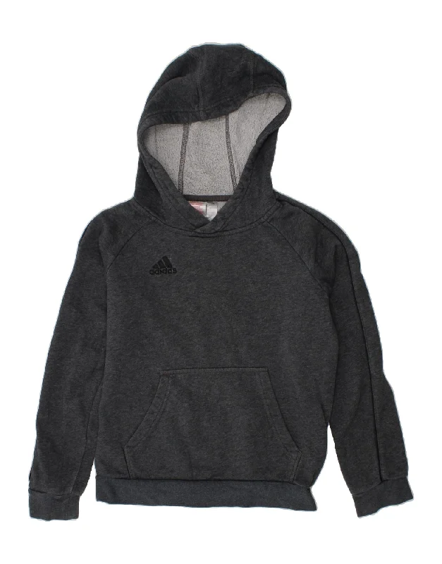 ADIDAS Boys Hoodie Jumper 9-10 Years Grey Cotton Hoodie with Hem Drawcord Adjustable Customizable