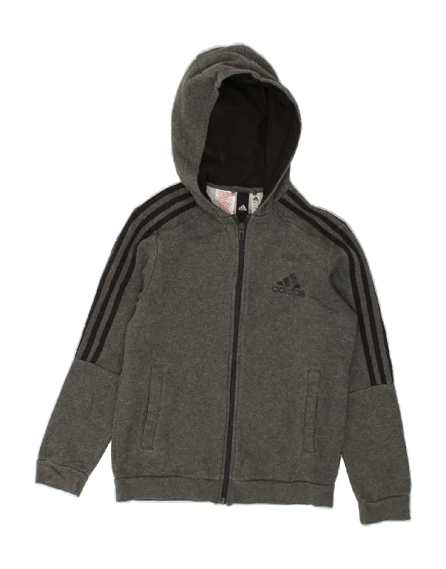 ADIDAS Boys Zip Hoodie Sweater 11-12 Years Grey Cotton Hoodie with Velcro Closure Adjustable Secure