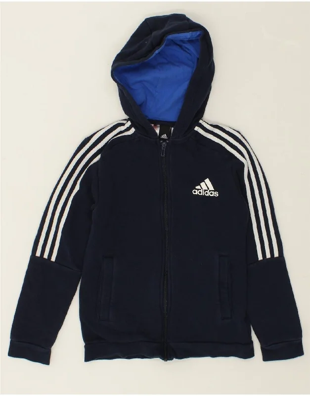 ADIDAS Boys Zip Hoodie Sweater 11-12 Years Navy Blue Cotton Hoodie with Magnetic Closure Innovative Modern