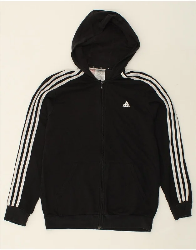 ADIDAS Boys Zip Hoodie Sweater 15-16 Years Black Cotton Hoodie with Pastel Soft Subtle