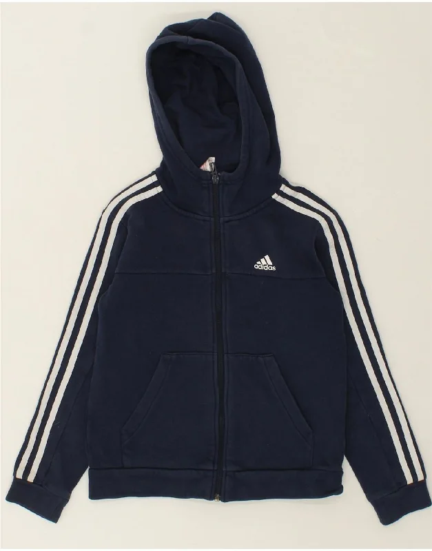 ADIDAS Boys Zip Hoodie Sweater 9-10 Years Navy Blue Cotton Hoodie with Hidden Zipper Minimalist Clean