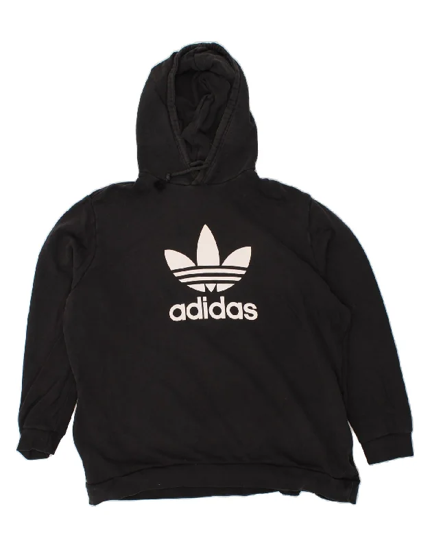 ADIDAS Mens Graphic Hoodie Jumper 2XL Black Cotton Hoodie with Fur Luxurious Winter