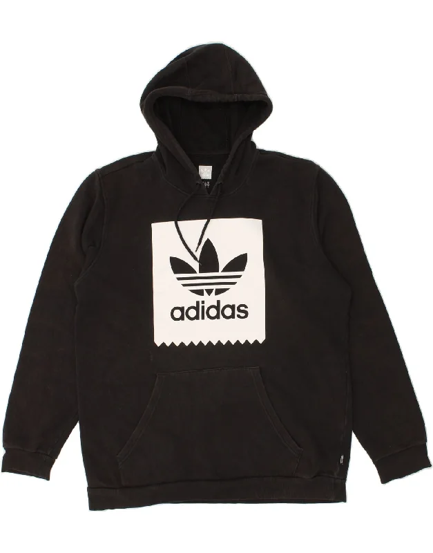 ADIDAS Mens Graphic Hoodie Jumper Large Black Cotton Hoodie with Reflective Safety Nightwear