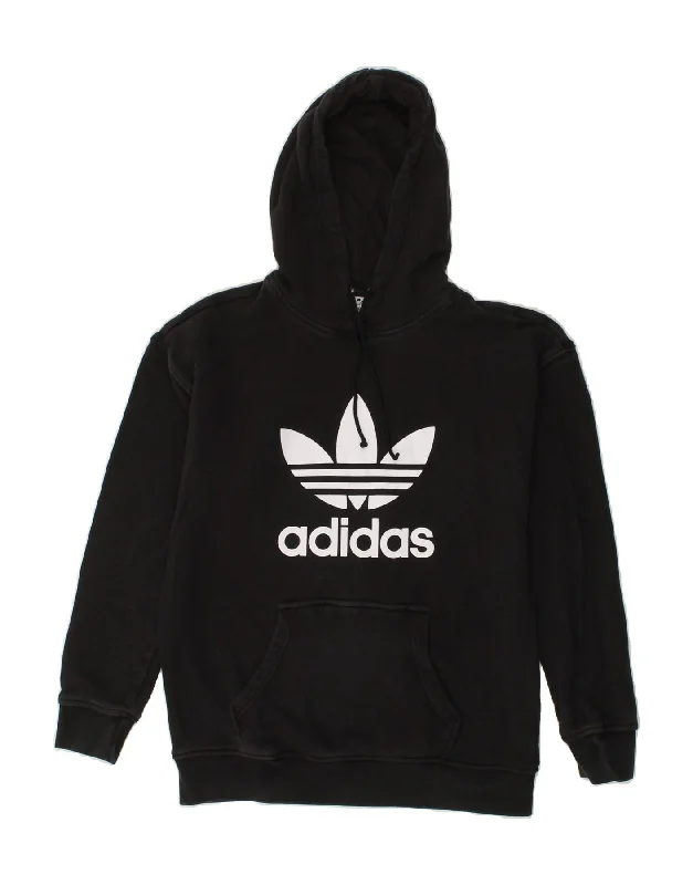 ADIDAS Womens Graphic Hoodie Jumper UK 8 Small Black Cotton Hoodie with Half-Zip Sporty Casual