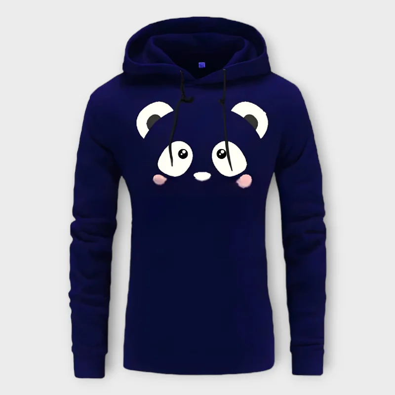 Winter Navi Blue Bear Printed Hoodie For Women's Hoodie with Crew Neck Simple Timeless