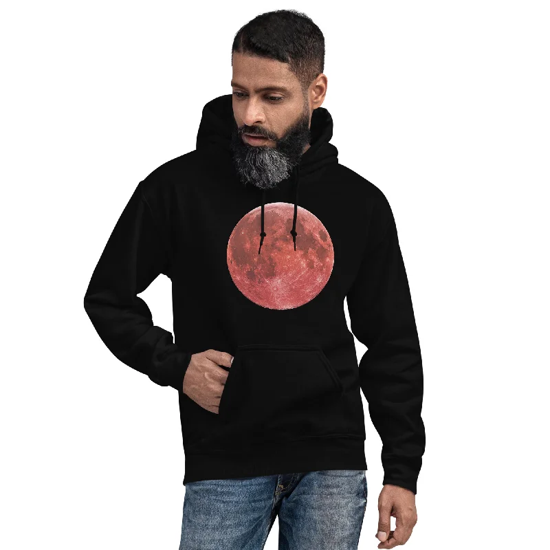 Blood Red Moon Total Lunar Eclipse Unisex Hoodie Sweatshirt Hoodie with Frayed Bohemian Relaxed