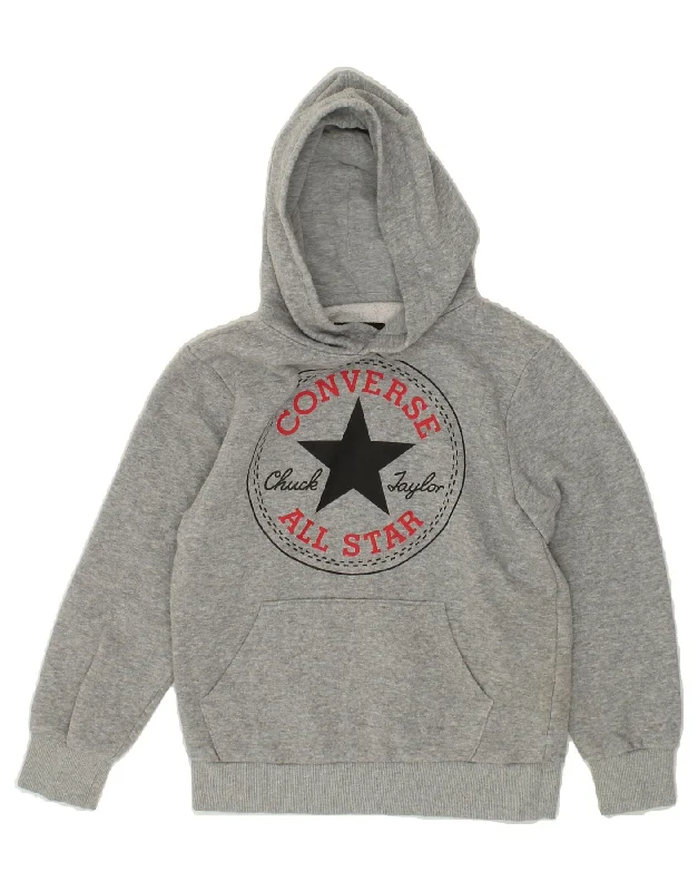 CONVERSE Boys Graphic Hoodie Jumper 8-9 Years Small Grey Cotton Hoodie with Rhinestones Sparkly Elegant