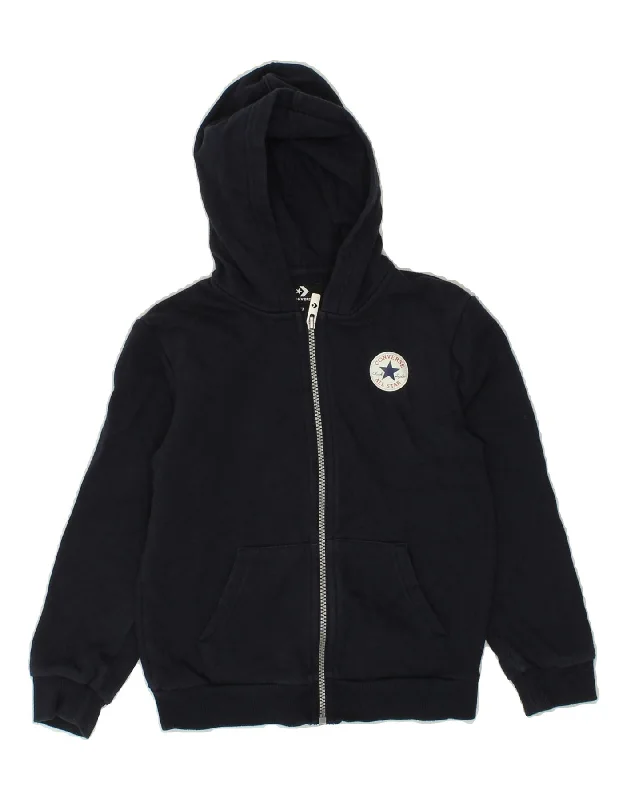 CONVERSE Boys Zip Hoodie Sweater 6-7 Years Large Navy Blue Cotton Hoodie with Lace Feminine Delicate