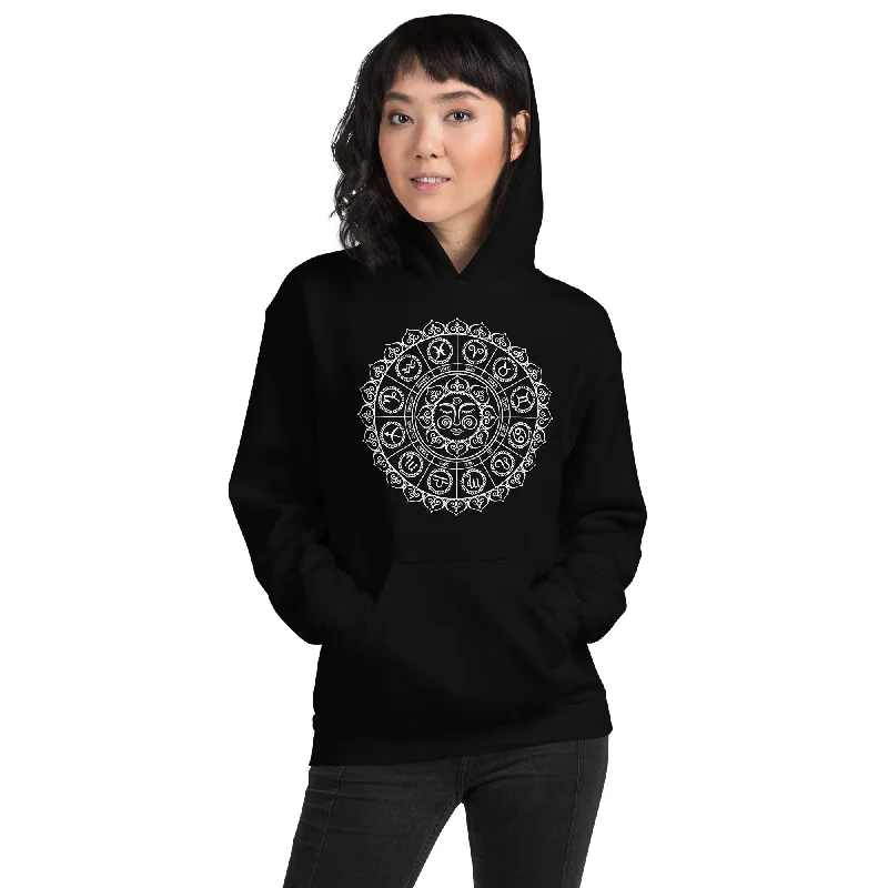 Cosmic Zodiac Signs Astrology Sun Wheel Unisex Hoodie Sweatshirt Hoodie with Lining Warm Insulated