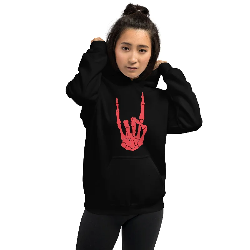 Devil Bone Hand Heavy Metal Horns Up Sign Unisex Hoodie Sweatshirt Red Print Hoodie with Drawstring Waist Adjustable Fitted