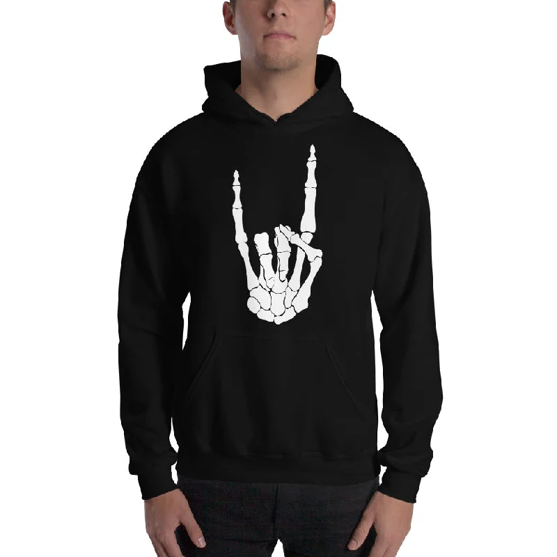 Devil Bone Hand Heavy Metal Horns Up Sign Unisex Hoodie Sweatshirt Hoodie with Hem Ribbing Snug Secure