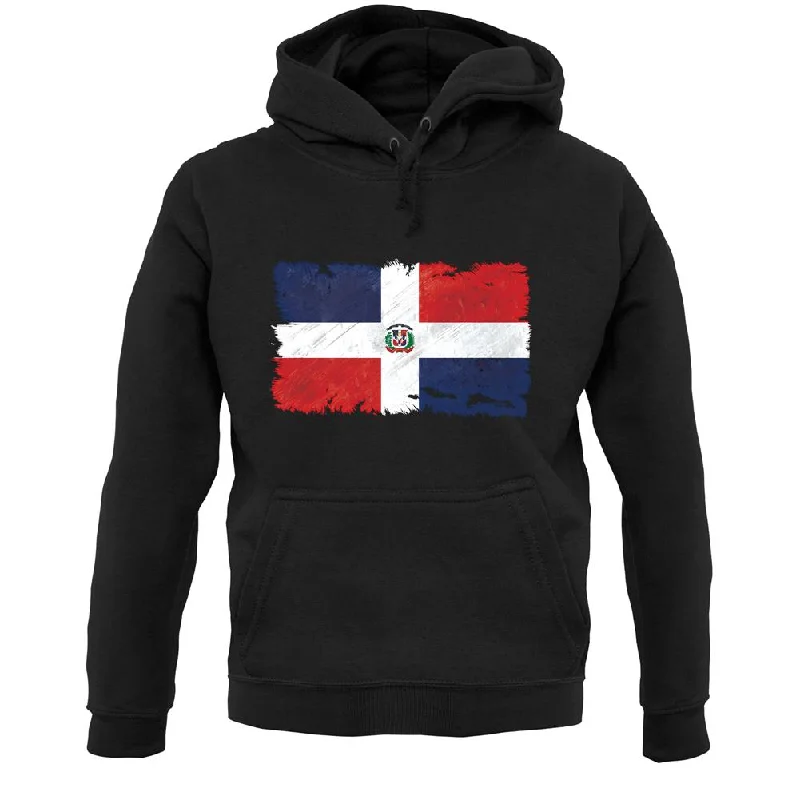 Dominican Republic Grunge Style Flag Unisex Hoodie Hoodie with Tie-Dye Psychedelic Retro