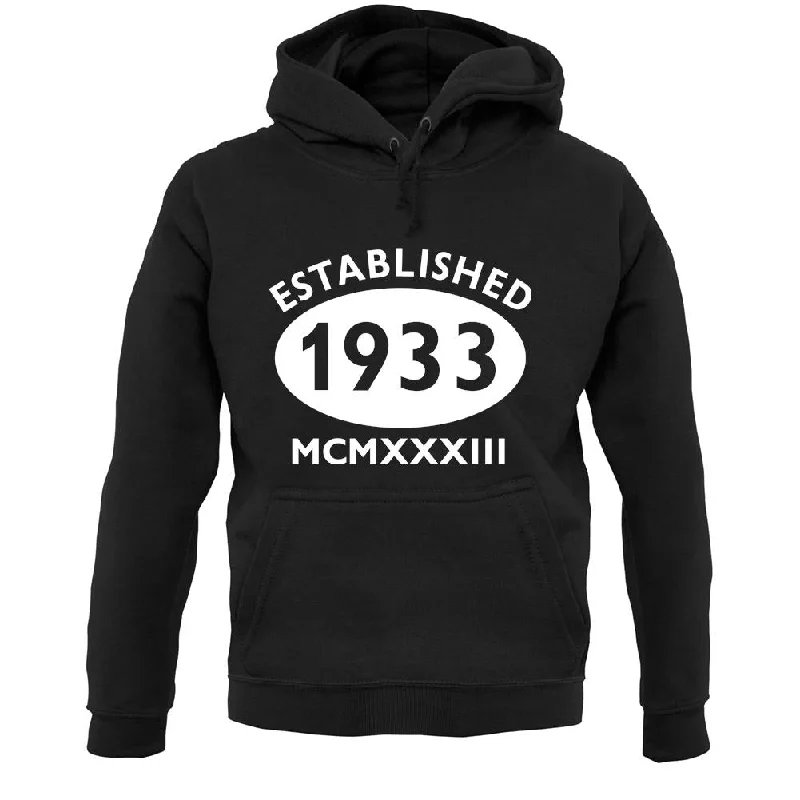 Established 1933 Roman Numerals Unisex Hoodie Hooded Sweatshirt Casual Wear Street Style