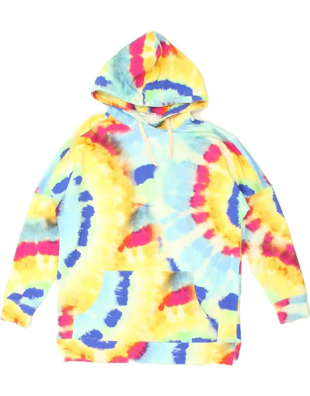 EYWASOULS Mens Hoodie Jumper XS Multicoloured Tie Dye Cotton Hoodie with Slit Hem Functional Movement