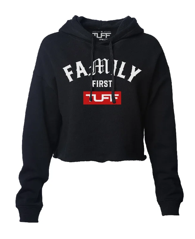 Family First Hooded Cropped Fleece Hoodie with Set-In Sleeves Structured Classic