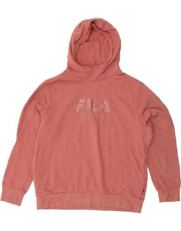 FILA Girls Graphic Hoodie Jumper 15-16 Years Pink Cotton Hoodie with Tie-Dye Psychedelic Retro