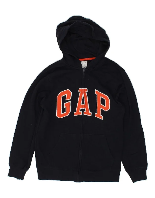 GAP Boys Graphic Zip Hoodie Sweater 13-14 Years 2XL Navy Blue Cotton Hoodie with Typography Text Message