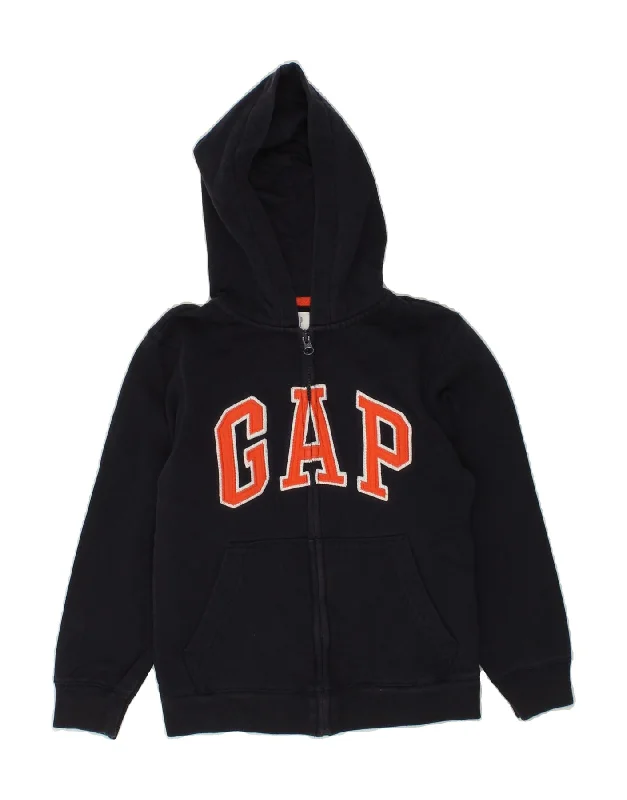 GAP Boys Graphic Zip Hoodie Sweater 8-9 Years Medium  Navy Blue Cotton Hoodie with Snap Buttons Easy Quick