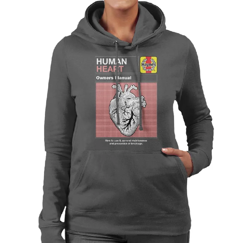 Haynes Human Heart Owners Manual Women's Hooded Sweatshirt Hoodie with Velcro Closure Adjustable Secure