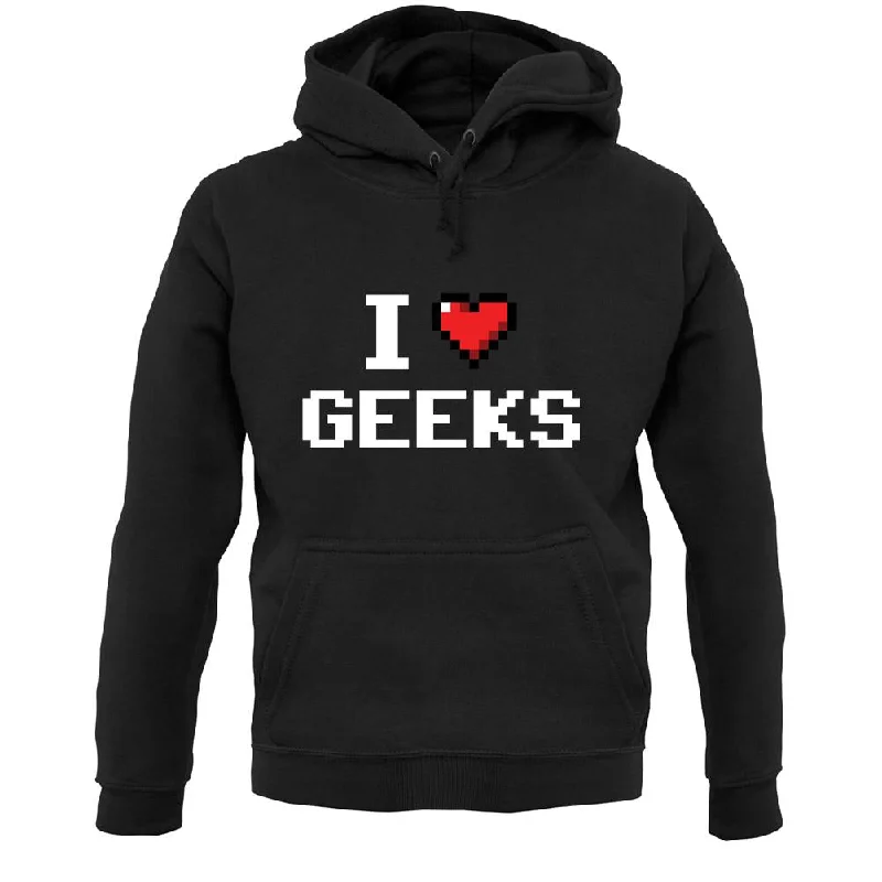 I Love Geeks (Pixels) Unisex Hoodie Hoodie with Lining Warm Insulated