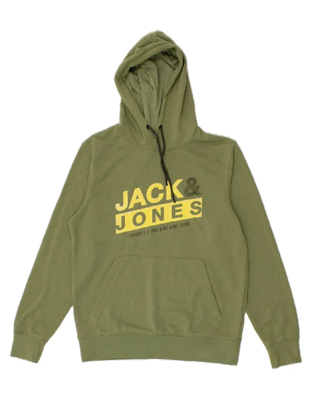 JACK & JONES Mens Graphic Hoodie Jumper Medium Green Cotton Hoodie with Elastic Cuffs Stretchable Comfortable