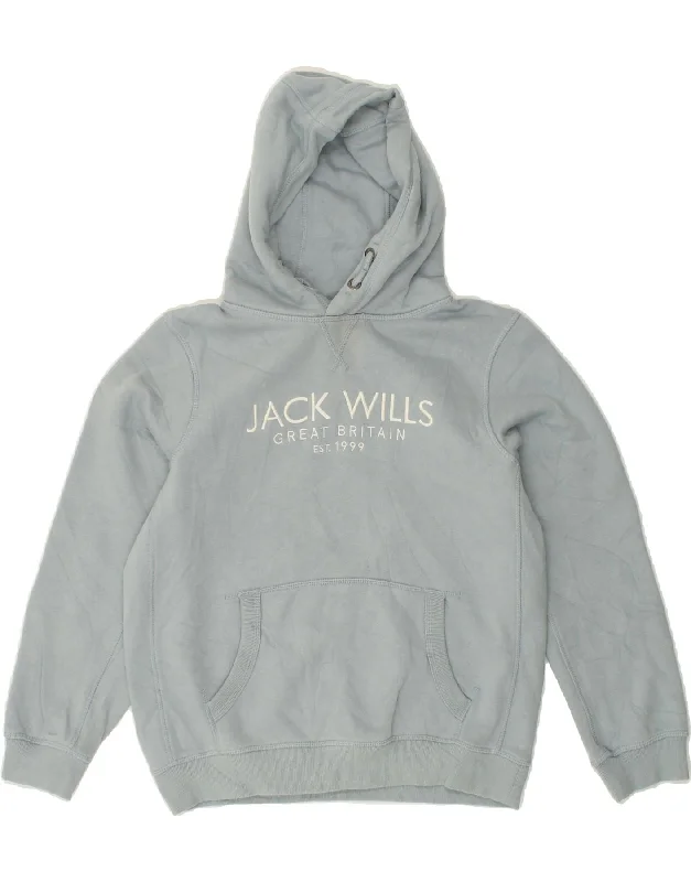 JACK WILLS Boys Graphic Hoodie Jumper 12-13 Years Blue Cotton Hoodie with Zipper Versatile Modern