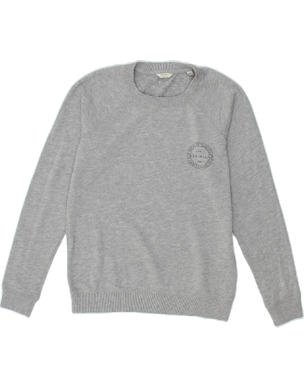 JACK WILLS Womens Sweatshirt Jumper UK 10 Small Grey Hoodie with Longline Fit Extended Stylish